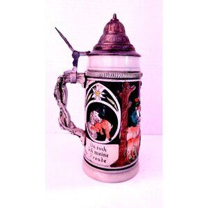 Vintage Original Thewalt West German Beer Stein 9" Freude & Haide Lid